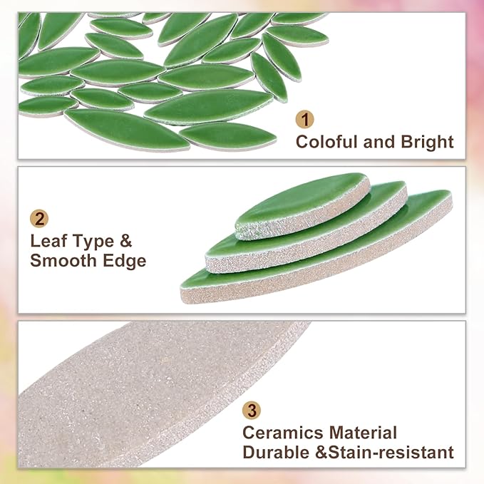 uxcell Ceramic Mosaic Tile, About 200g Teardrop Leaf Tile Mosaic Block for Handicrafts Artwork, Blackish Green