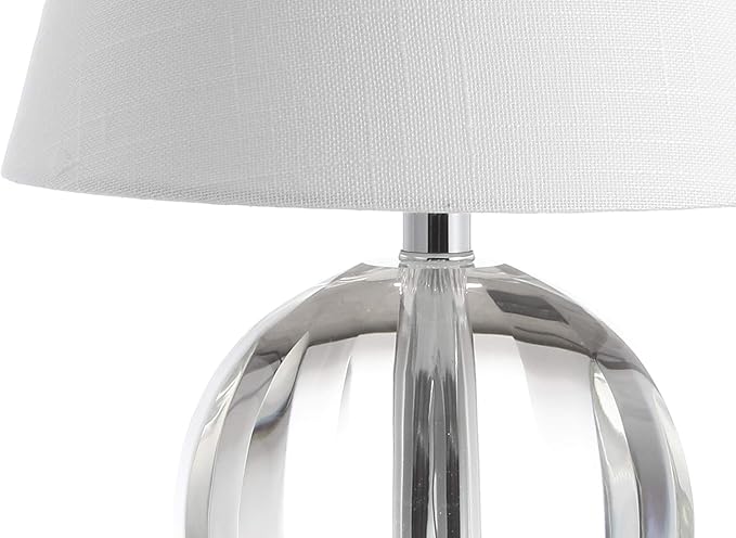 JONATHAN Y JYL2079A 16" Glam Crystal Ball Table Lamp, Modern Bedside Nightstand Lamp for Bedroom Living Room Office, Clear Glass Orb with White Linen Shade and Chrome Accents, LED Bulb Included