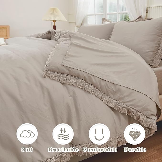 Andency Oversized King Comforter Set with Sheets 120x120 Wheat - 7 Pieces Boho Tassel Bed in a Bag Soft Lightweight Bedding Sets, Fringe Bed Set with Comforter, Sheets, Pillowcases & Shams