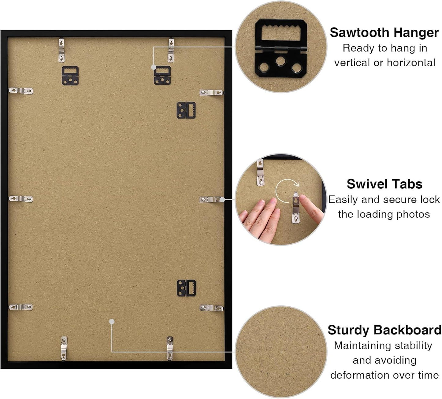 Vittanly 16x24 Picture Frames Set of 9, Shatter Resistant Plexiglass, Display 12x18 Pictures with Mat or 16x24 without Mat, Photo Frames for Wall or Tabletop, PVC Frame, Black