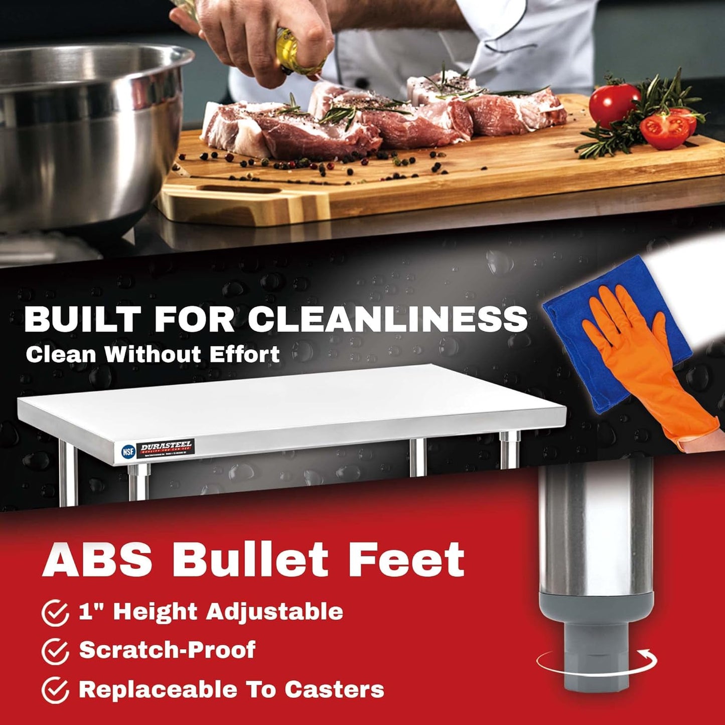 DuraSteel 24x24 Stainless Steel Prep Table - NSF Commercial Outdoor Grill Worktable - Metal Side Mixer Stand with Under Shelf - For Laundry Room, Kitchen, Small Spaces