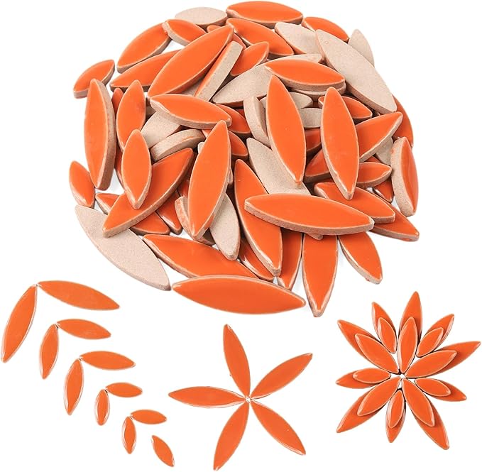 Artspac Orange Petal Ceramic Mosaic Tiles for Crafts, 200g Flower Tiles Mosaic Pieces for Mosaic Craft Supplies,Garden Art Decor