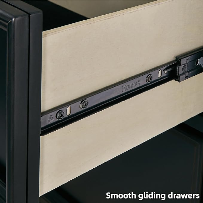 Signature Design by Ashley Lanolee Modern 7-Drawer Dresser and Mirror with Safety Stop, Classic Style, Sturdy Wood, Birch Veneer, Framed Drawer Fronts, Metal Drawer Knobs, Pewter-Tone Finish, Black