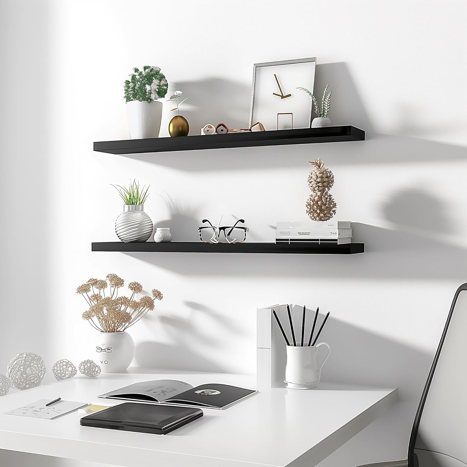 Wood Floating Shelves for Wall Decor, Rustic Wall Shelves for Bedroom Bathroom Kitchen Living Room, Set of 4 Black 36 Inch - Décor Diaries