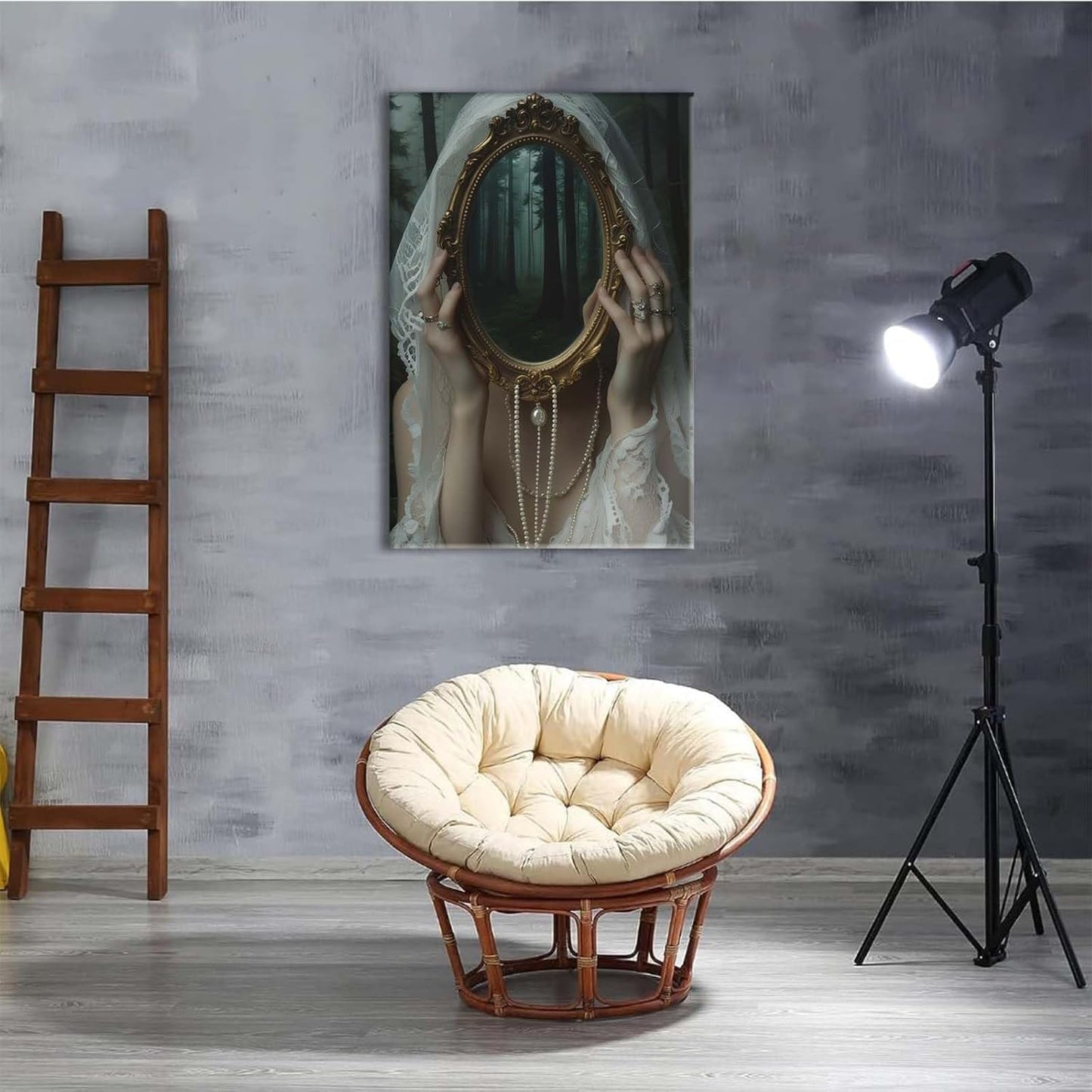Mirror face covering dark art poster print melancholy gothic painting vintage feminine print victorian style decoration antique art20x30in Wood Framed