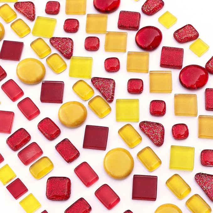 LITMIND Assorted Orange Red Irregular Crystal Mosaic Tiles, 9oz Value Pack - Perfect for Art Crafts, Mosaic Making Projects, Home Decor, and More