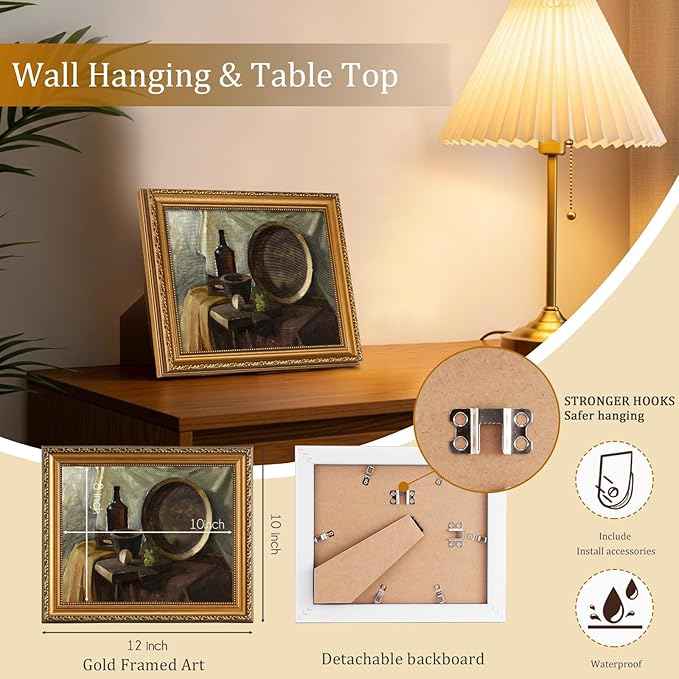 uniro Vintage Gold Framed Wall Art for Home Decor, Farmhouse Wall Decor Still Life Canvas Artwork, Antique Kitchen Wall Art Picture, Rustic Kitchen Art Prints Aesthetic Picture for Dining Desktop Decor- 8x10Inch