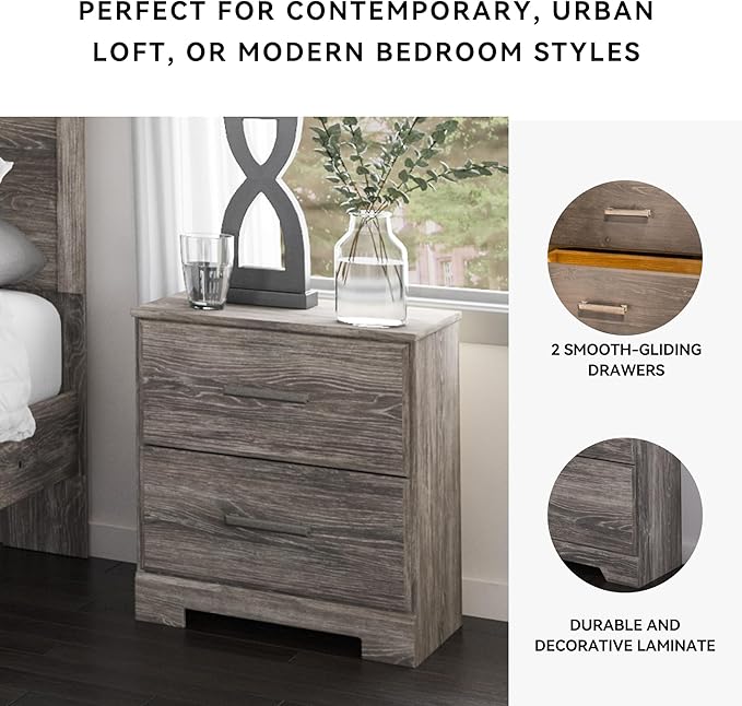 Signature Design by Ashley Ralinksi Rustic 2 Drawer Nightstand, 24.41" Tall, Gray