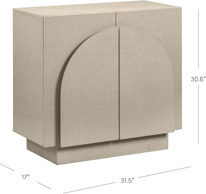 Nathan James Iris Mid Century Modern Arched Curio Cabinet with Beige Linen Finish, Wooden Storage Cabinet with Doors