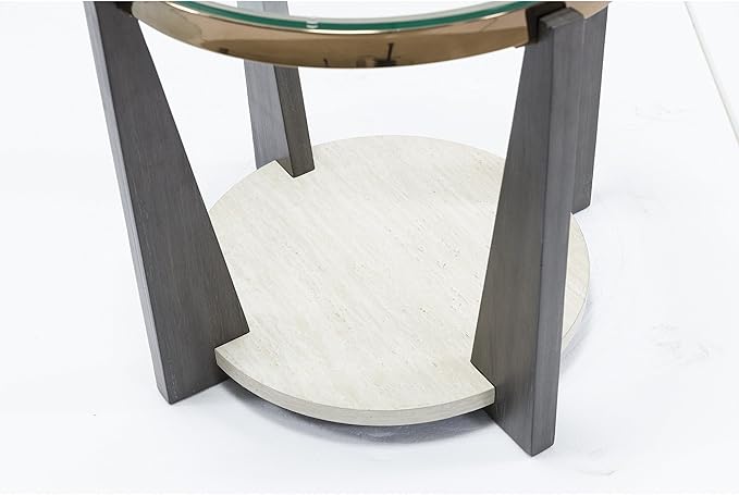 Signature Design by Ashley Frazwa Modern Glass-Tabletop End Table with Open Lower Shelf, Dark Brown & Beige