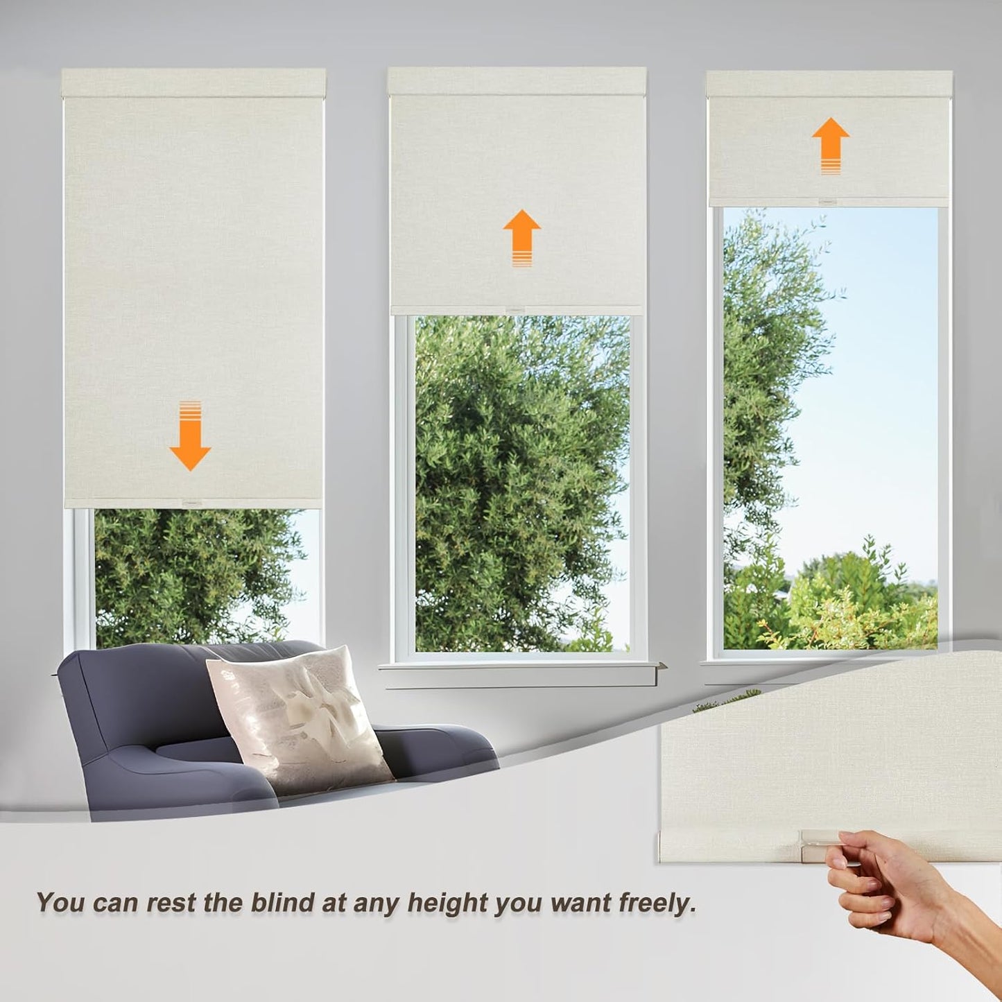 Persilux Blackout Shades for Windows Cordless Roller Blinds, Roller Windows Shades for Home with Fabric Attached Valance, UV Protections Easy Installation for Door/Office, Limestone(51.5" W x 56" H)