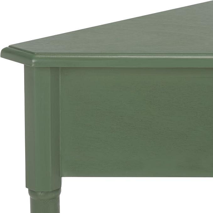 SAFAVIEH Home Collection – Gomez Dusty Green Corner Table, 1-Drawer Space-Saving Triangle Accent Table, Classic Turned-Leg Design (AMH5709J)