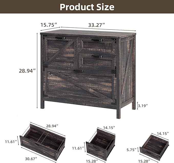 Vabches 4-Drawer Wood Lateral File Cabinet for Hanging Files Letter/A4/Legal Size, Large Farmhouse File Cabinets for Home Office, Printer Stand with Office Cabinets, Office Furniture, Dark Rustic Oak