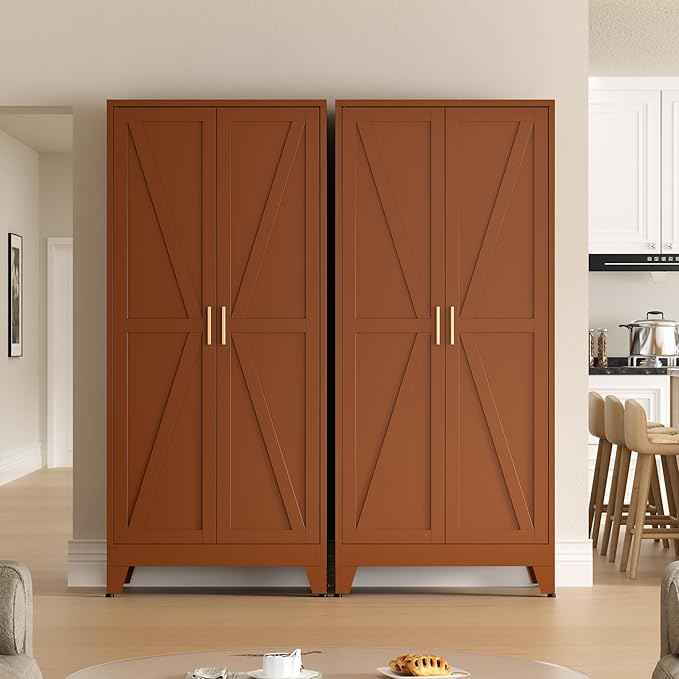 COFaR 5 Tier Metal Kitchen Storage Cabinets, 71" Pantry Cabinet with Doors and 4 Adjustable Shelves, Farmhouse Tall Cabinet for Pantry, Laundry Room,Living Room,Dinning Room (Antique Copper)