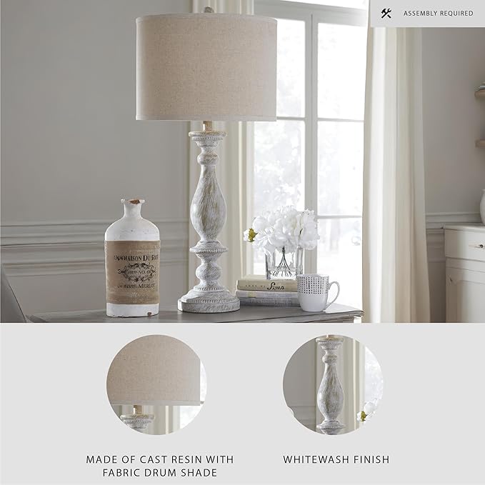 Signature Design by Ashley Bernadate Vintage Cottage Table Lamp, 2 Count, 31", Whitewash