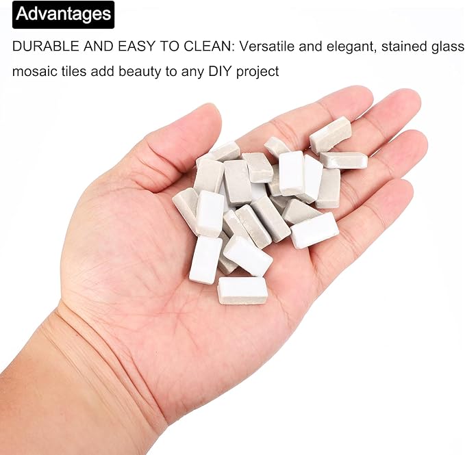 MECCANIXITY 250g Ceramic Mosaic Tiles for Crafts Bulk, Rectangle White Ceramic Tile for Mosaic Kits Garden Stepping Stone Cup Mat