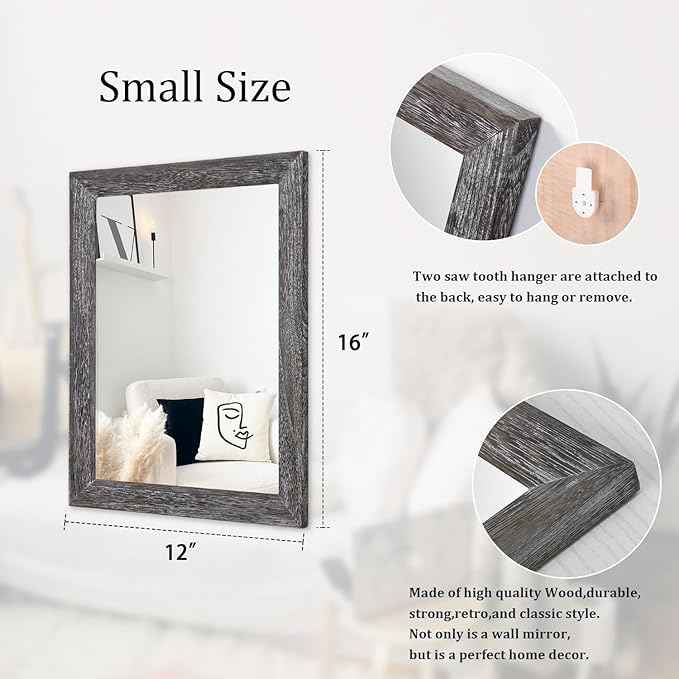 AAZZKANG Wall Mirror with Rectangle Wood Frame Rustic Decorative Hanging Mirrors for Bedroom Bathroom Living Room Home Office Small