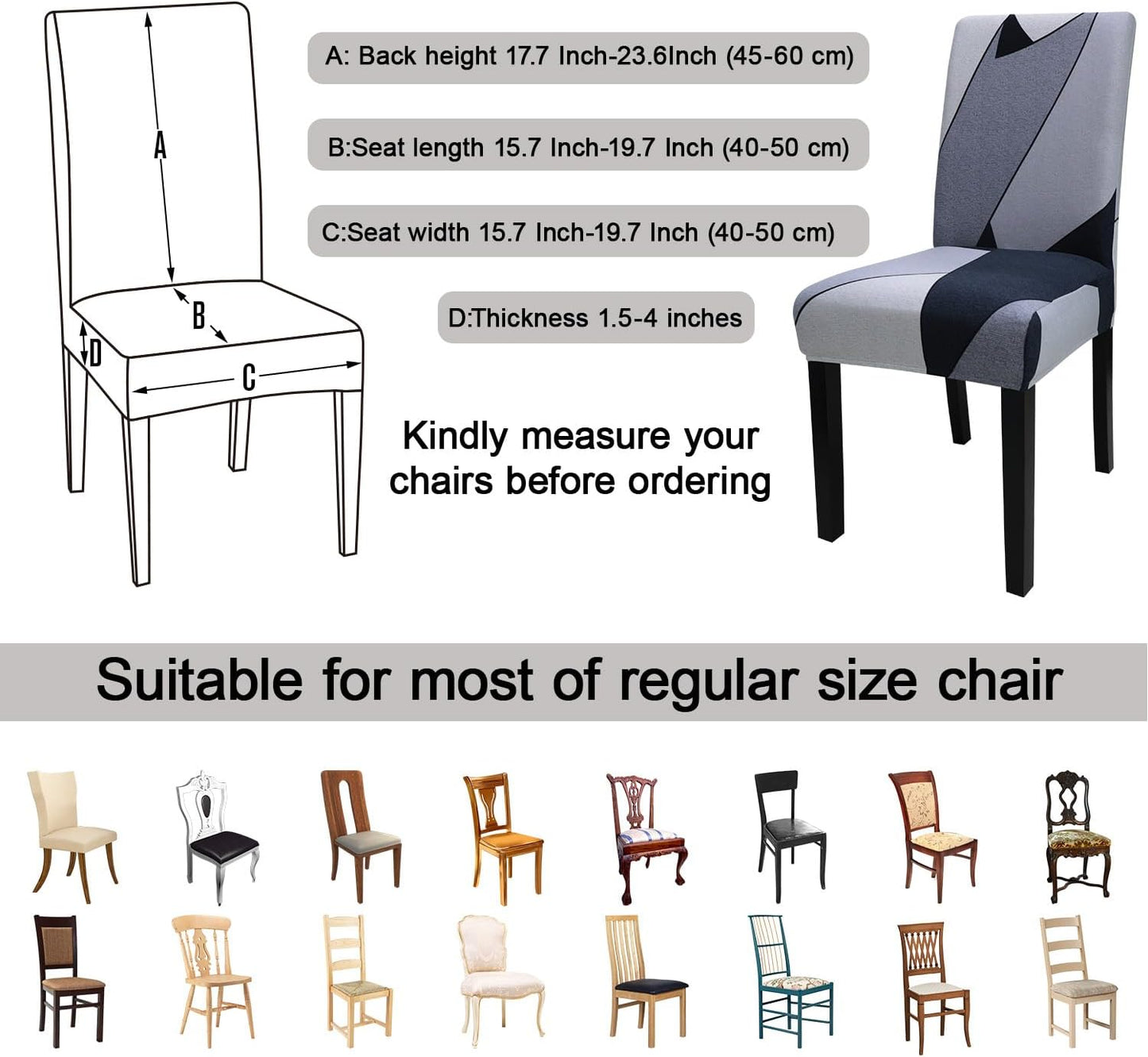 JQinHome Pattern Chair Covers for Dining Room Set of 4, High Stretch Removable Washable Parsons Chair Slipcover for Home Party Hotel Wedding Ceremony (White Grey,4PCS)