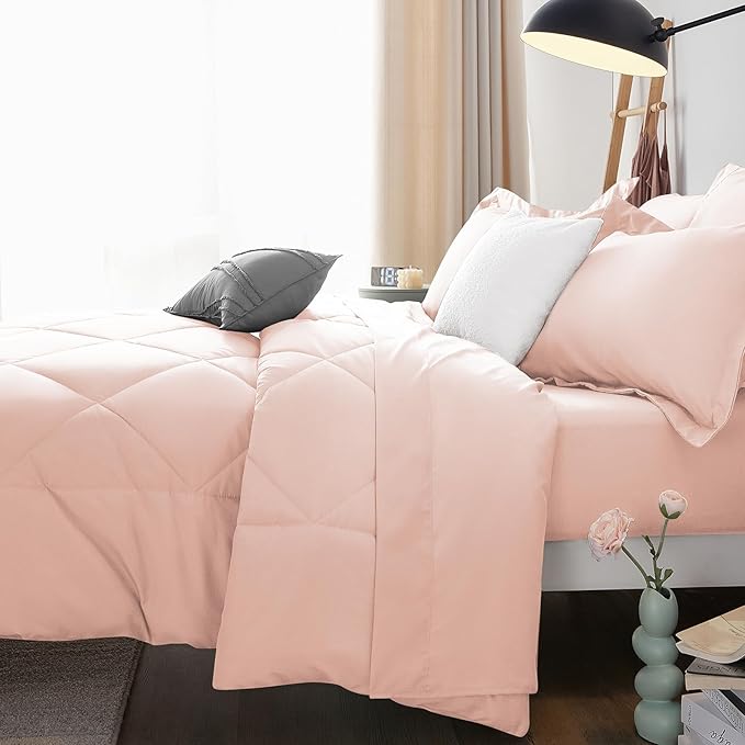 CozyLux Full Size Comforter Sets Blush Pink - 7 Pieces Bed in a Bag Full, Luxury Soft Bed Set for All Seasons, Bedding Set with Down Alternative Comforter, Sheets, Pillowcases & Shams
