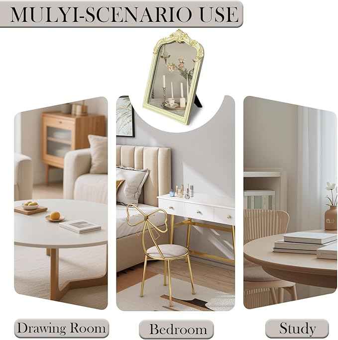 Cream Flower Bow Mirror - 13x10 Inch Perfect Elegant Decorative Accent, Wall-Mounted Tabletop Makeup Mirror for Nursery Baby Room Bedroom Decor