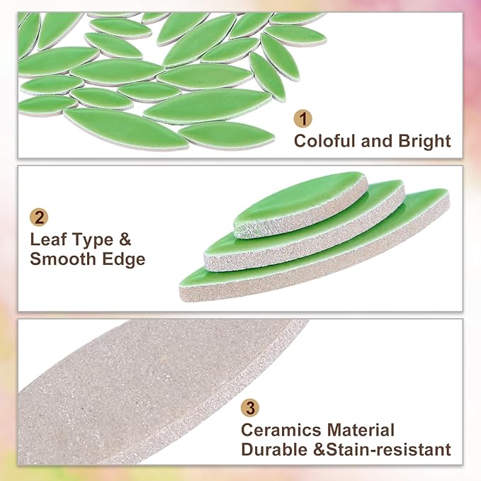uxcell Ceramic Mosaic Tile, About 200g Teardrop Leaf Tile Mosaic Block for Handicrafts Artwork, Green