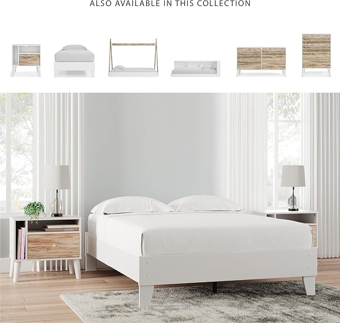 Signature Design by Ashley Piperton Modern Casual Youth Platform Bed Frame, Full, White