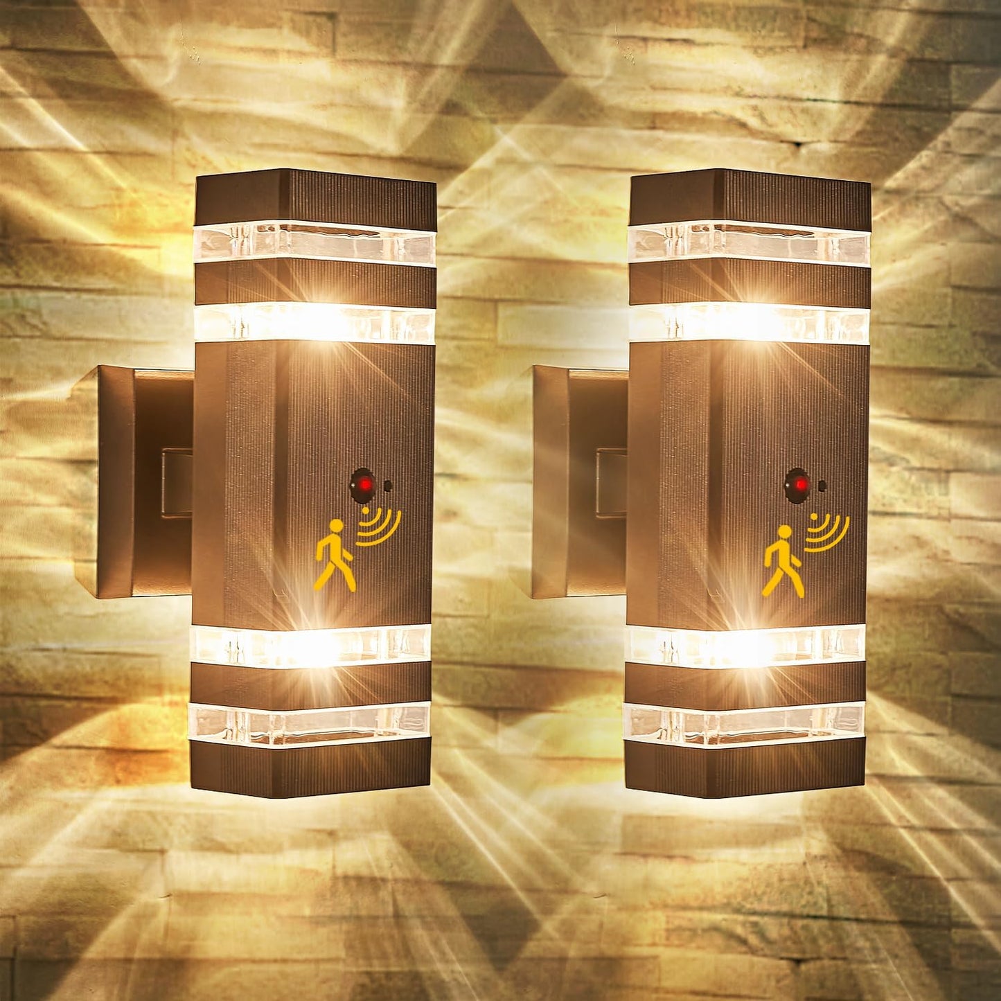 2 Pack Oil Rubbed Bronze Outdoor Wall Lights with 3-Mode Motion Sensor Up Down Porch Lights Modern Dusk Dawn Exterior Sconce Wall Mount Outside Coach Lantern for House(with 4 Dimmable Warm Bulbs)