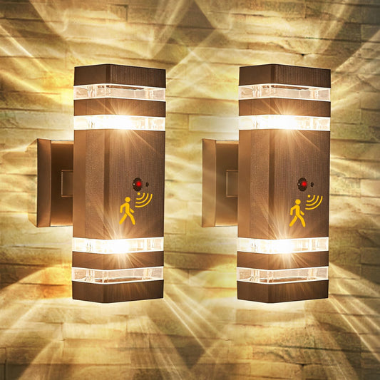 2 Pack Oil Rubbed Bronze Outdoor Wall Lights with 3-Mode Motion Sensor Up Down Porch Lights Modern Dusk Dawn Exterior Sconce Wall Mount Outside Coach Lantern for House(with 4 Dimmable Warm Bulbs)