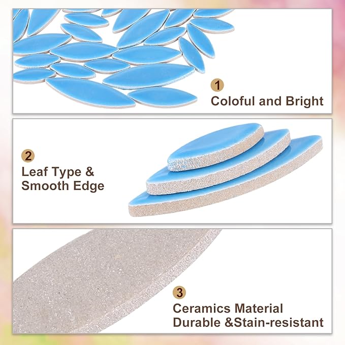uxcell Ceramic Mosaic Tile, About 200g Teardrop Leaf Tile Mosaic Block for Handicrafts Artwork, Sky Blue