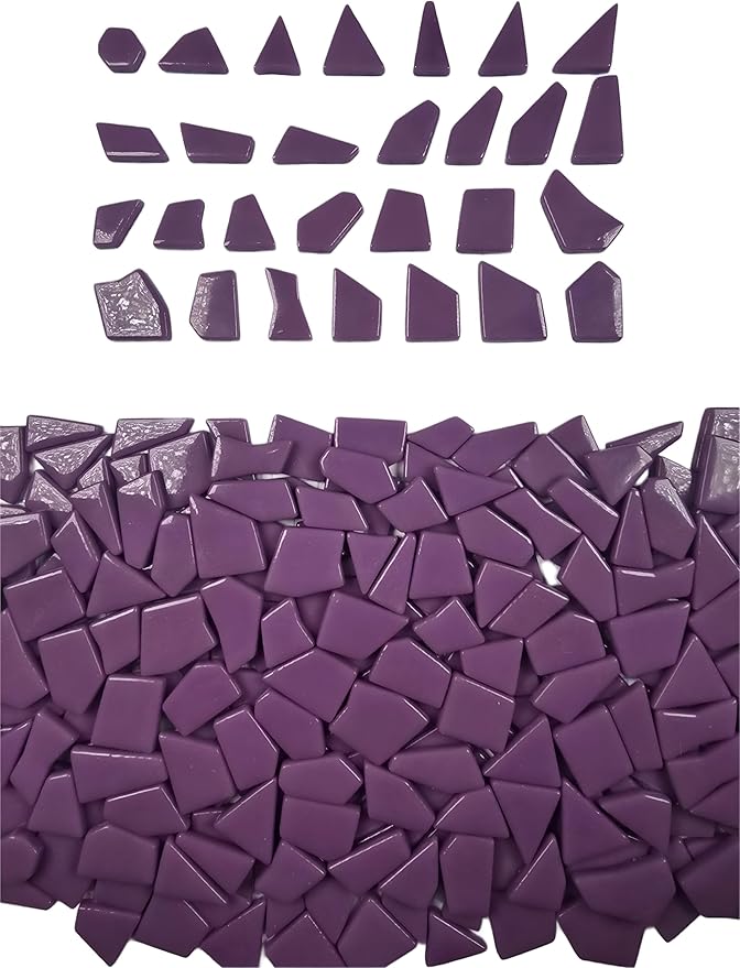 Irregular Glass Mosaic Tiles Bulk 500g Glossy and Iridescent Mosaic Glass Tiles for DIY Projects and Arts and Crafts Solid Colors and Mixes (Glossy Purple)