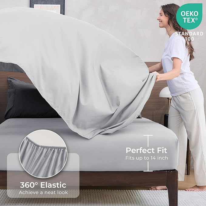 HEVUMYI Oversized Queen Comforter Set - 7-Piece All Season Bed in a Bag Oversized Queen, Ultra Soft Bedding Set with Comforter, Flat Sheet, Fitted Sheet, Pillowcases, Dark Grey & Light Grey