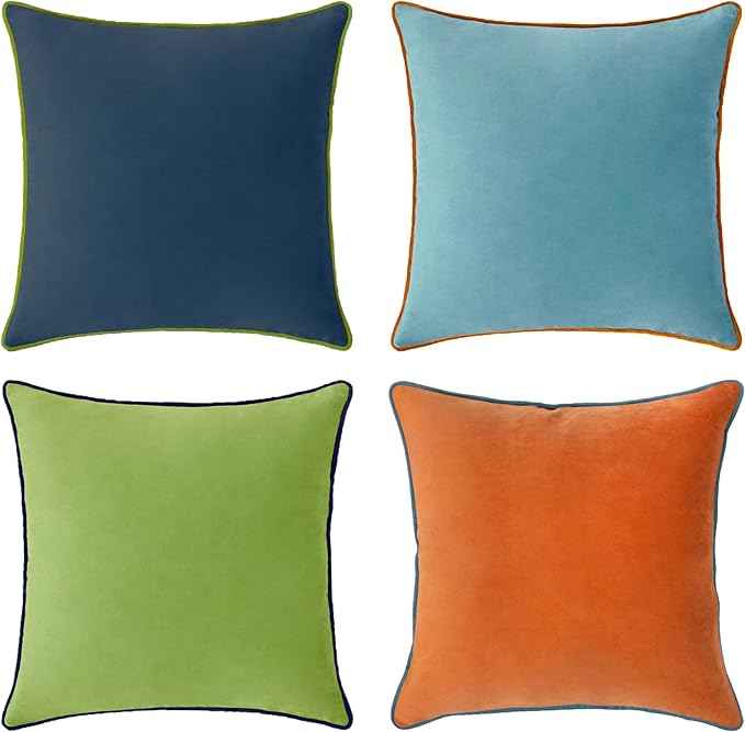 MONDAY MOOSE Decorative Throw Pillow Covers Cushion Cases, Set of 4 Soft Velvet Modern Double-Sided Designs, Mix and Match for Home Decor, Pillow Inserts Not Included (20x20 inch, Blue/Orange)