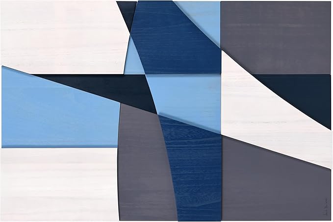 Empire Art Direct "Whispers of Blues I" Hand Made & Hand Finished Solid Wood Abstracts, Ready to Hang, Living Room, Bedroom & Office, 36" x 24"x 1.42"