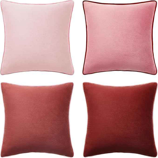 MONDAY MOOSE Decorative Throw Pillow Covers Cushion Cases, Set of 4 Soft Velvet Modern Double-Sided Designs, Mix and Match, Pillow Inserts Not Included (18x18 inch, Pink/Dark Pink)
