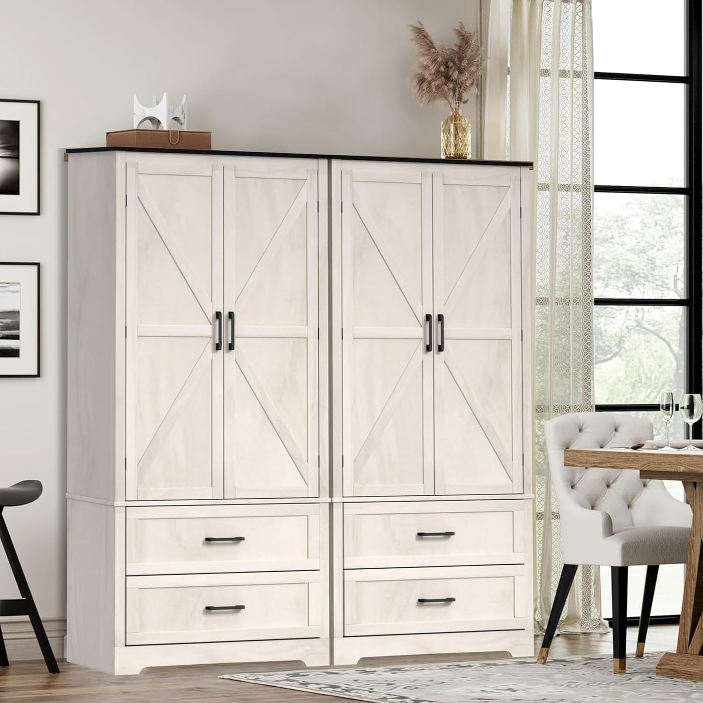 71" Kitchen Pantry Storage Cabinet, Barn Doors Tall Storage Pantry Cabinet with Drawers & Adjustable Shelf, Modern Farmhouse Cupboard Wood Pantry for Kitchen, Living Room, Dining Room, Oak Beige - Décor Diaries
