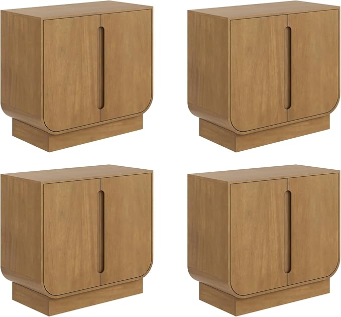 Nathan James Joey Mid Century Modern Storage Cabinet, Arched Accent Cabinet with Rounded Bottom Edges and Integrated Door Pull Cutouts, Light Brown Set of 4