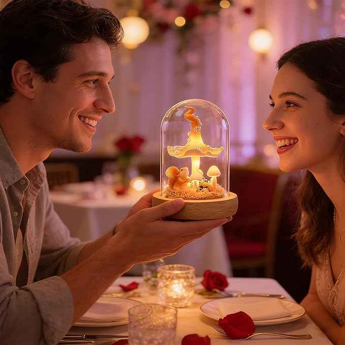 QUELIEN Mushroom Lamp,Mothers Day Mom Gifts for Mom,Light Up Mushroom in Glass Dome,Birthday Party Decorations,Ideal Birthday Gift,GirlfriendGift