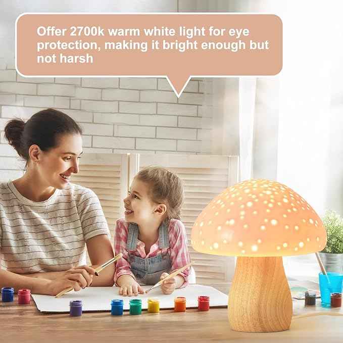 BOHON Mushroom Lamp, Ceramic Bedside Table Lamp for Bedroom Nightstand, Vintage Cute Night Light, Small Lamp for Living Room Kids Desk Home Decor Girls Mother's Day Gifts, LED Bulb Included, Pink