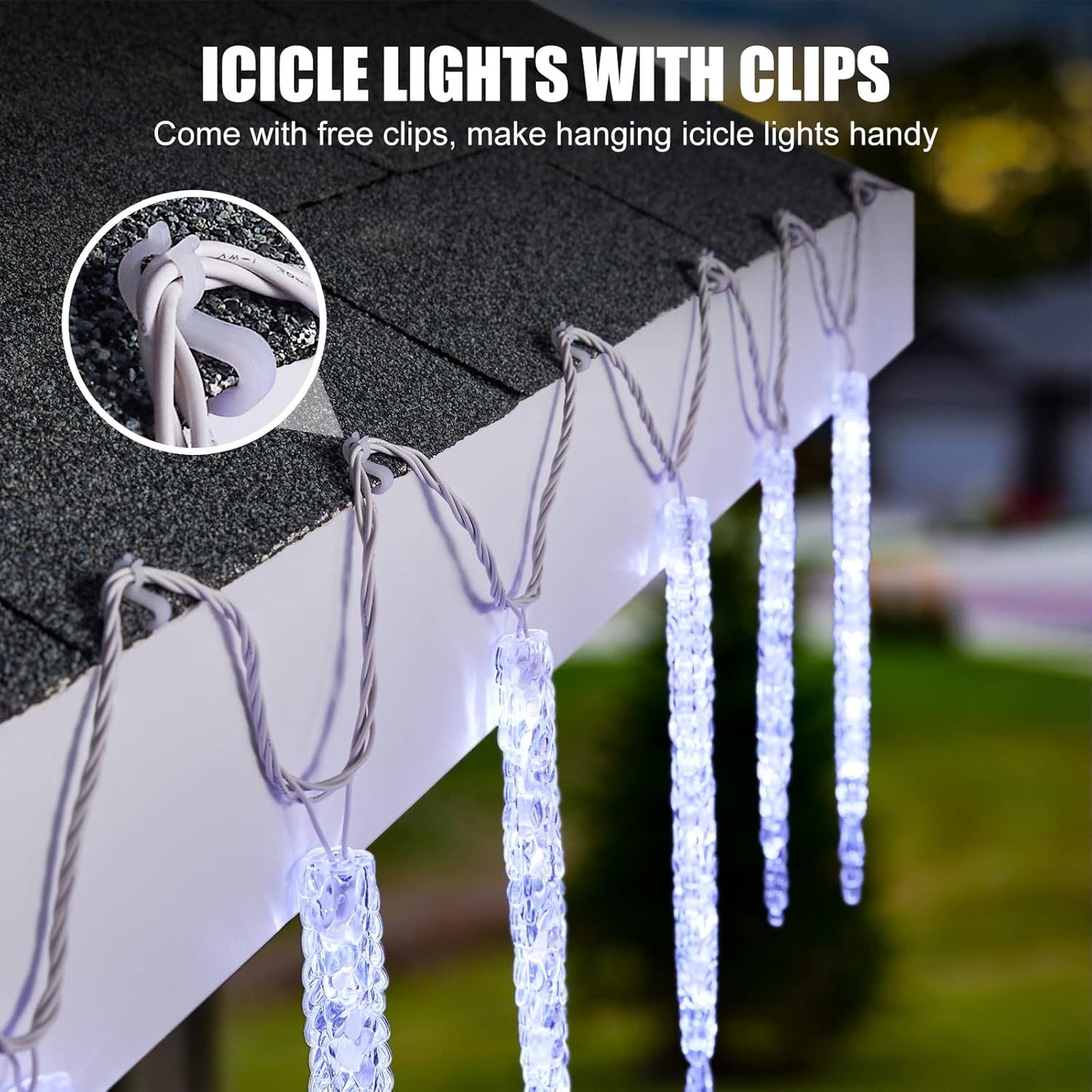 Minetom Icicle Lights Outdoor with Clips, 20ft 100 LED 20 Tubes Twinkling Icicle String Lights, Connectable Waterproof Hanging Icicle Christmas Lights Plug in for Eave Holiday Outdoor