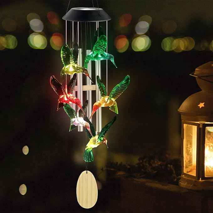 Solar Wind Chime, Solar Hummingbird Wind Chimes Outdoor/Indoor(Gifts for Mom/Grandma/Sister/Friend) Outdoor Decor,Yard Decorations Mom's Wind Chimes,