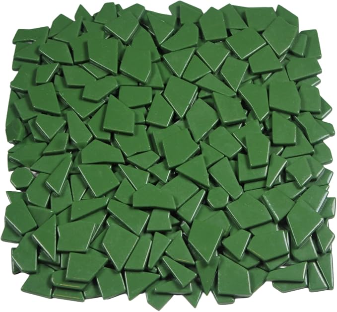 Irregular Glass Mosaic Tiles Bulk 500g Glossy and Iridescent Mosaic Glass Tiles for DIY Projects and Arts and Crafts Solid Colors and Mixes (Glossy Dark Green)