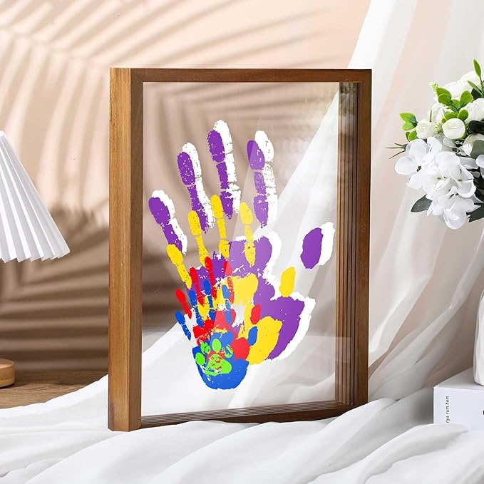 Suzile DIY Handprint Kit for New Parents - Mother's Day Father's Day Gifts,Baby Handprint Frame with 5 Acrylic Boards & 6 Colors Paint,Family Keepsake Craft for First-time Moms Dads(Walnut Color)