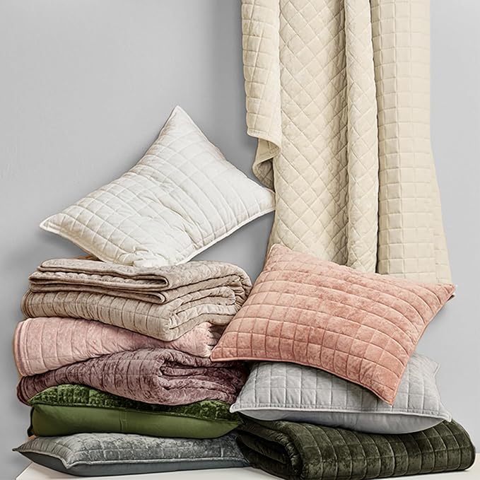 RECYCO Luxury Velvet Quilt Set Full Queen Size, Lightweight Velvet Comforter Set, Oversized Bedspread Coverlet Quilted Bedding Set, with 2 Matching Pillow Shams, for All Season, Olive Green