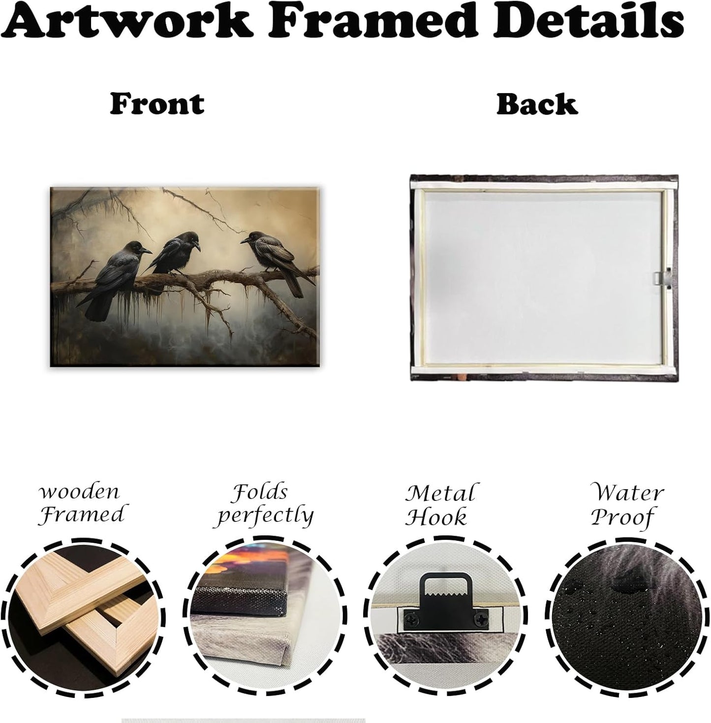 OAAPITI Halloween Decor Vintage Crow Wall Art Retro Art Poster Creepy Raven Picture Print Horrid Cemetery Painting Artwork Home Wall Decor(Artwork-4,12"x18")