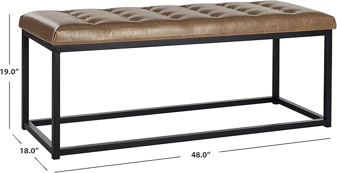 SAFAVIEH Home Collection – Reynolds Tan Tufted Upholstered Accent Bench, Modern Parsons-Style Open Frame Bench for Bedroom, Entryway or Living Room, Black Legs (FOX6225D)