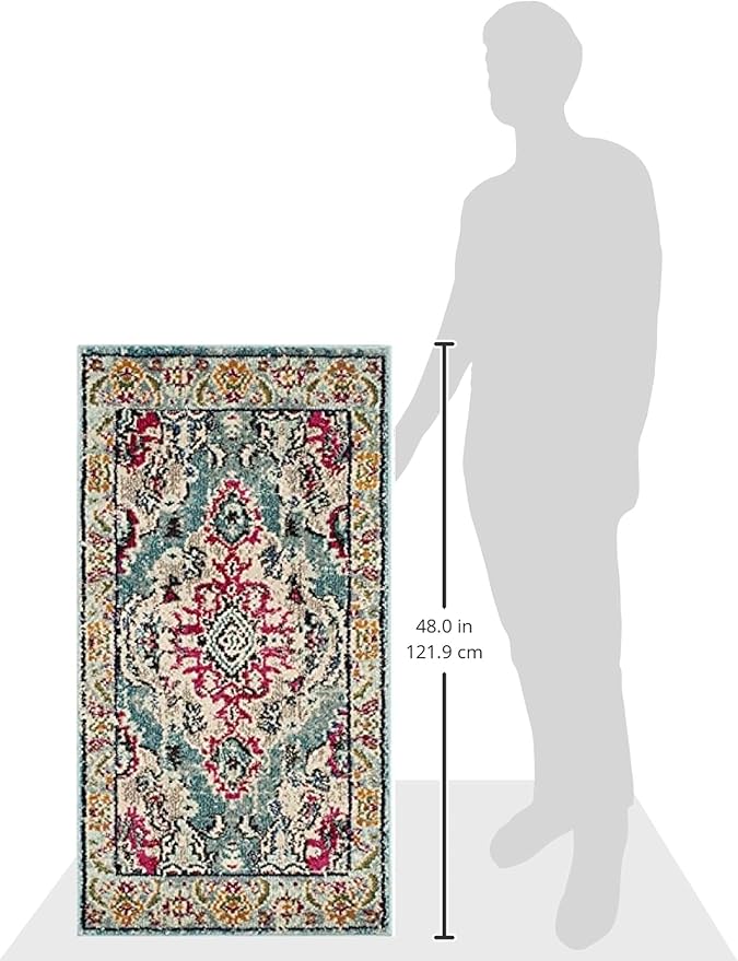 SAFAVIEH Monaco Collection Area Rug - 2'2" x 4', Light Blue & Fuchsia, Non-Shedding & Easy to Clean, Distressed Medallion Design, Ideal for Front Door, Kitchen, Entryway, Accent Space (MNC243J)