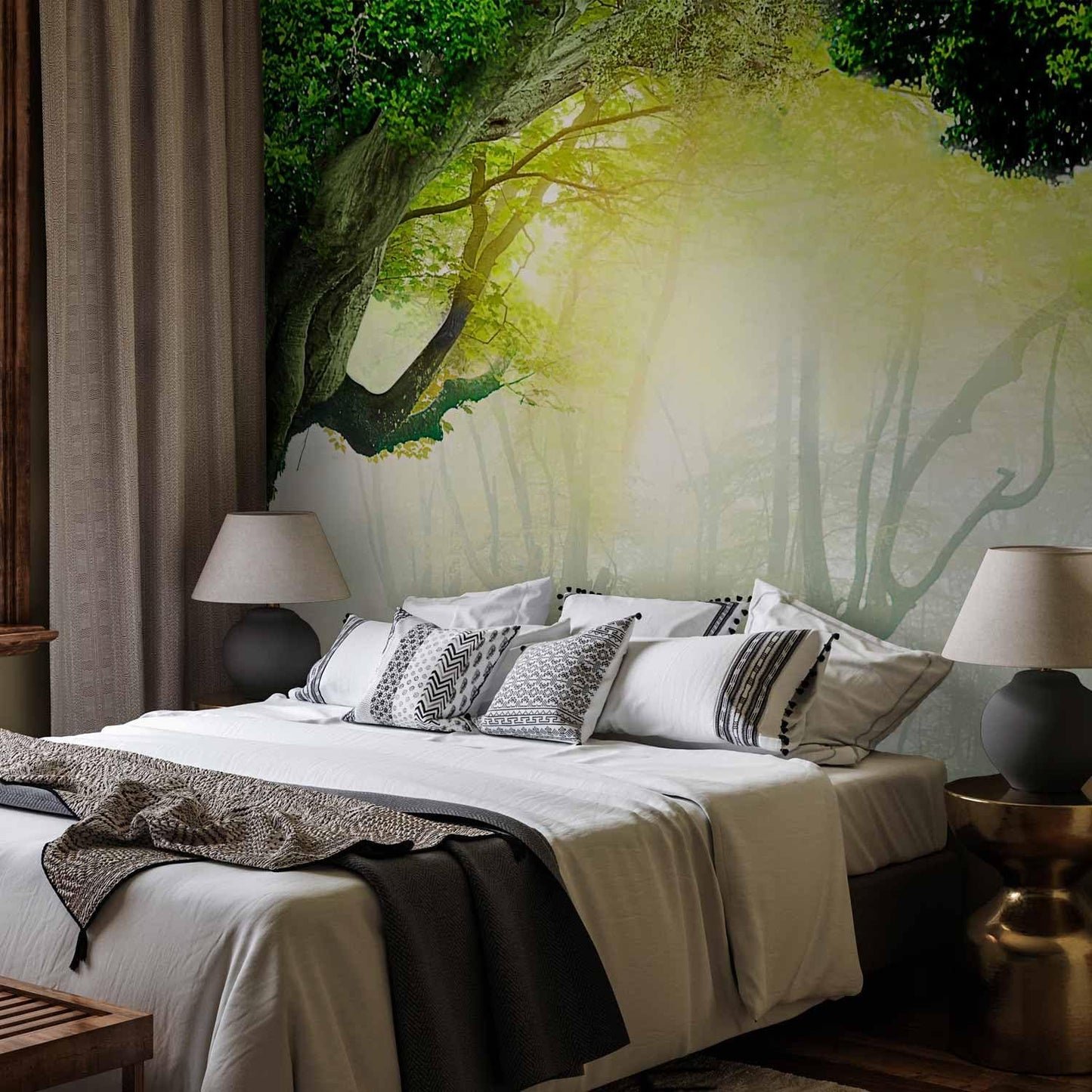 artgeist Wall Mural Nature 216x98 in - XXL Non-Woven Corner Wallpaper Fleece Angle Wall Decor Photo Print Picture Forest Trees Deer n-A-10067-a-a
