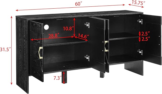 Ball & Cast 60" Mid Century Modern Sideboard Buffet Cabinet with Storage, Credenza & Media Console w/Geometric Pattern Doors & Adjustable Shelves for Living Room,Kitchen Coffee Bar,Entryway,Black