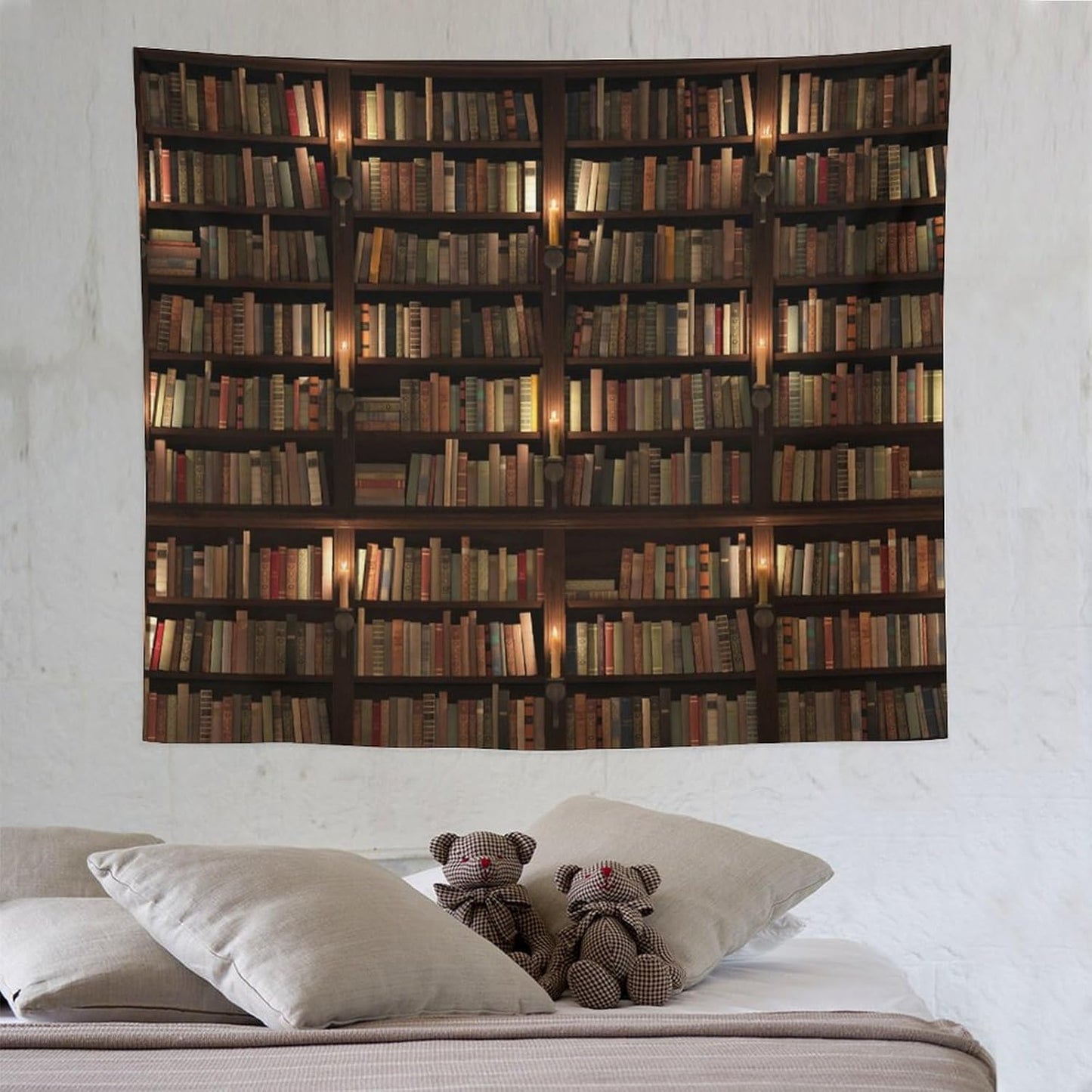 Kurtect Bookshelf Tapestry,Retro Library Bookcase Antique Mid Century Pattern Print Tapestries for Party Beach Picnic Blankets Tablecloths Living Room Wall Deocr, 50x60 in