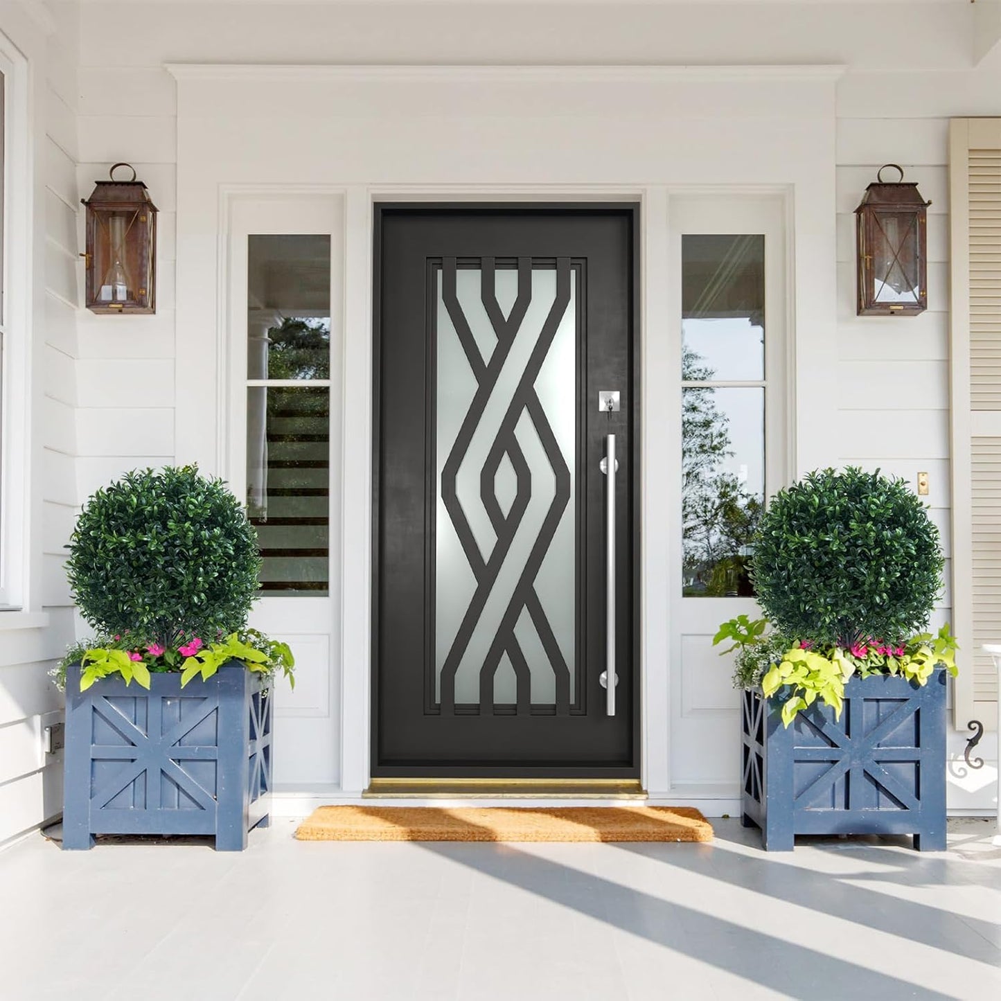 Artificial Boxwood Topiary Ball Bush for Outdoor with Spike, UV Resistant Faux Boxwood Ball Tree with Stake for Outside Set of 2, Weatherproof Round Fake Shrubs for Entryway Front Porch